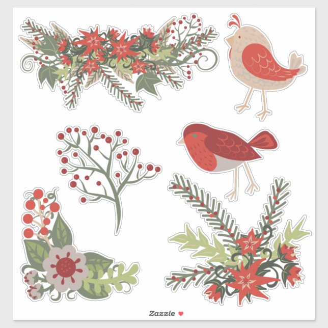 Christmas Holiday Birds Flowers (Sheet)