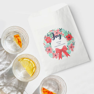 Christmas Holiday Blue Joy Red Floral Wreath  Favour Bag