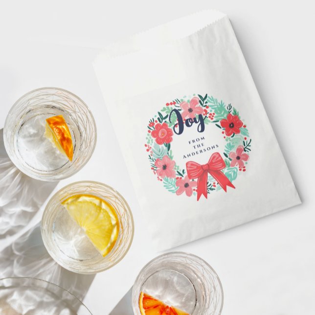 Christmas Holiday Blue Joy Red Floral Wreath  Favour Bag (Creator Uploaded)