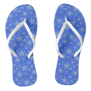 christmas holiday blue pattern flip flops