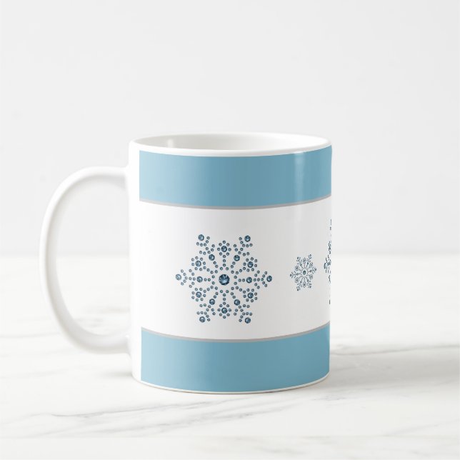 Christmas Holiday Blue Stripe Snowflake Mug (Left)