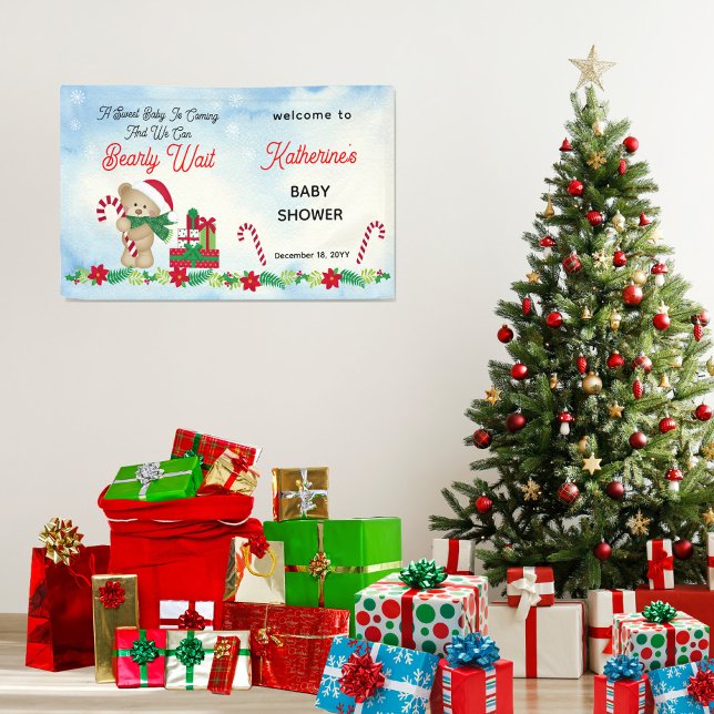 Christmas Holiday Boy Bear Bearly Wait Baby Shower Banner (Creator Uploaded)