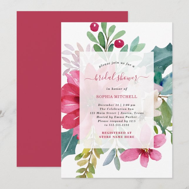 Christmas Holiday Bridal Shower | Bright Floral Invitation (Front/Back)