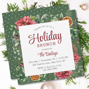 Christmas Holiday Brunch Festive Floral Invitation