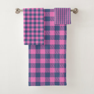 Christmas Holiday Buffalo Plain Pink Blue Pattern Bath Towel Set