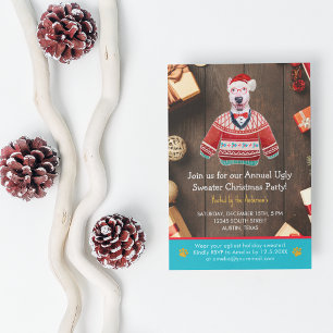 Christmas Holiday Bull Terrier Ugly Sweater Party Invitation