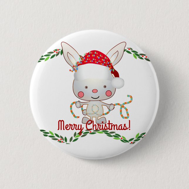 Christmas Holiday Bunny 2 Inch Round Button (Front)
