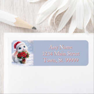 Christmas Holiday Bunny Flowers Return Address