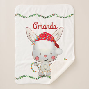 Christmas Holiday Bunny Sherpa Blanket