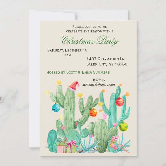 Christmas Holiday Cactus Desert Southwest Invitation (Front)