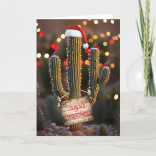 Christmas Holiday Cactus Desert with Cardinals  Card