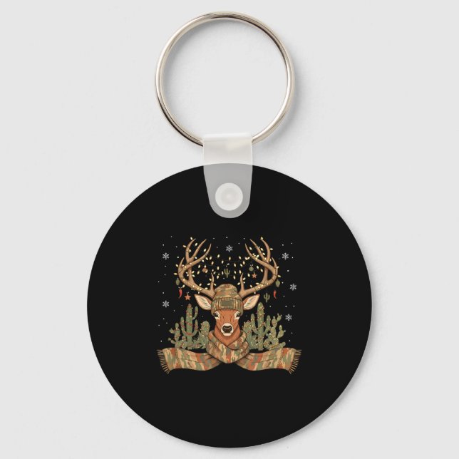 Christmas Holiday Camo Hunting Reindeer Deer Xmas  Keychain (Front)