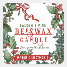 Christmas Holiday Candle with Holly & Berry Border