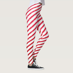 Christmas Holiday Candy Cane Glitter Stripe Leggings