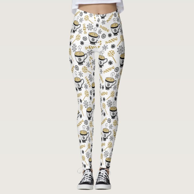 CHRISTMAS HOLIDAY CANDY CANE & HOT COCOA CUSTOM LEGGINGS (Front)