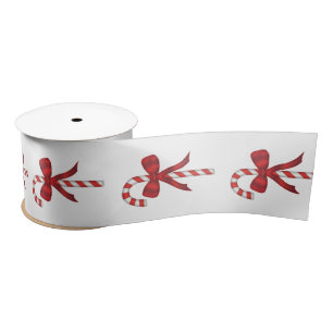 Christmas Holiday Candy Cane with Red Bow Satin Ribbon