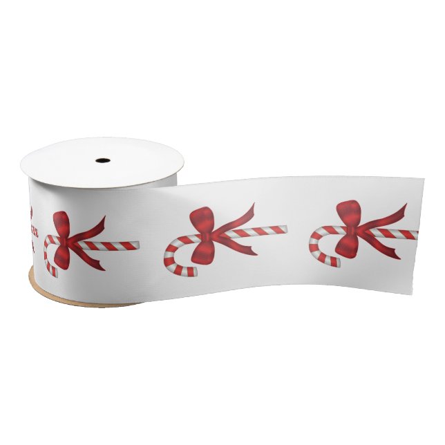 Christmas Holiday Candy Cane with Red Bow Satin Ribbon (Spool)