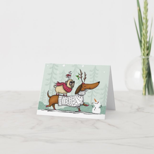 Christmas Holiday Card - Dachshund Reindeer (Front)