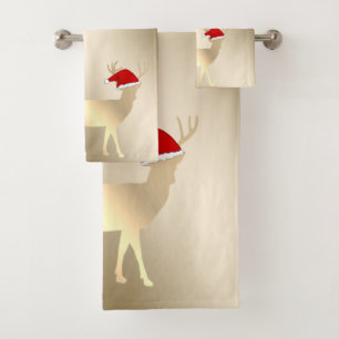 Christmas Holiday-Cartoon Reindeer,Snowflakes Bath Towel Set