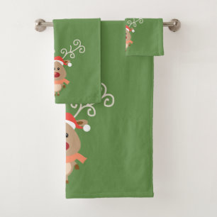 Christmas Holiday-Cartoon Reindeer,Snowflakes Bath Towel Set