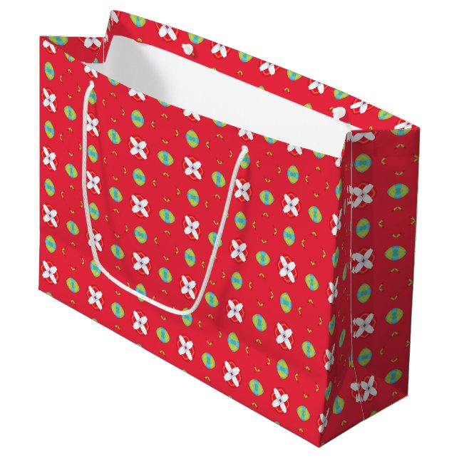 Christmas Holiday Charm Pattern 02 -  Large Gift Bag (Front Angled)