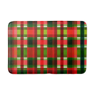 Christmas Holiday Chequered Squares Buffalo Plaid Bath Mat