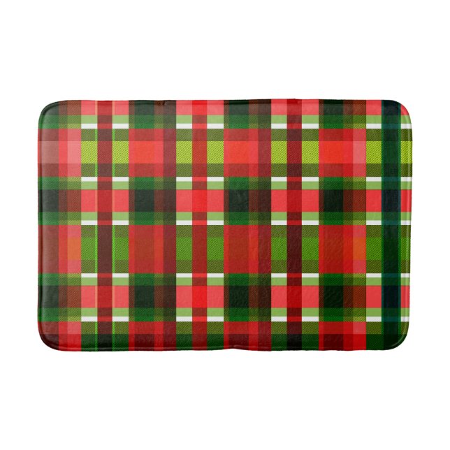 Christmas Holiday Chequered Squares Buffalo Plaid Bath Mat (Front)