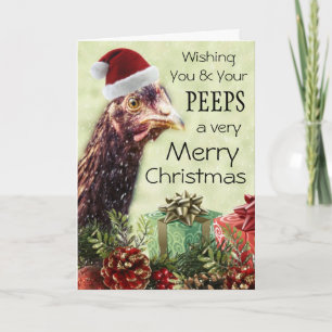 Christmas Holiday Chicken in Santa Hat Card
