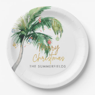 Christmas Holiday Coastal Palm Tree Custom Paper Plate