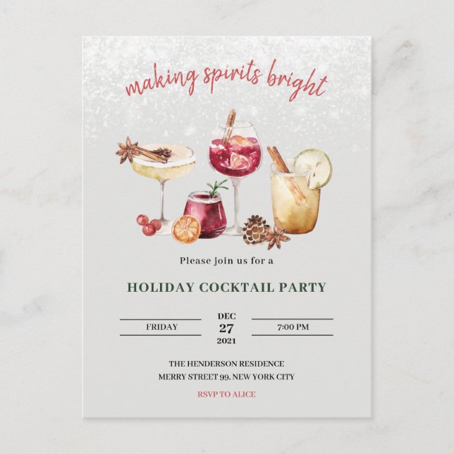 Christmas Holiday Cocktail Party Invitation Postcard (Front)