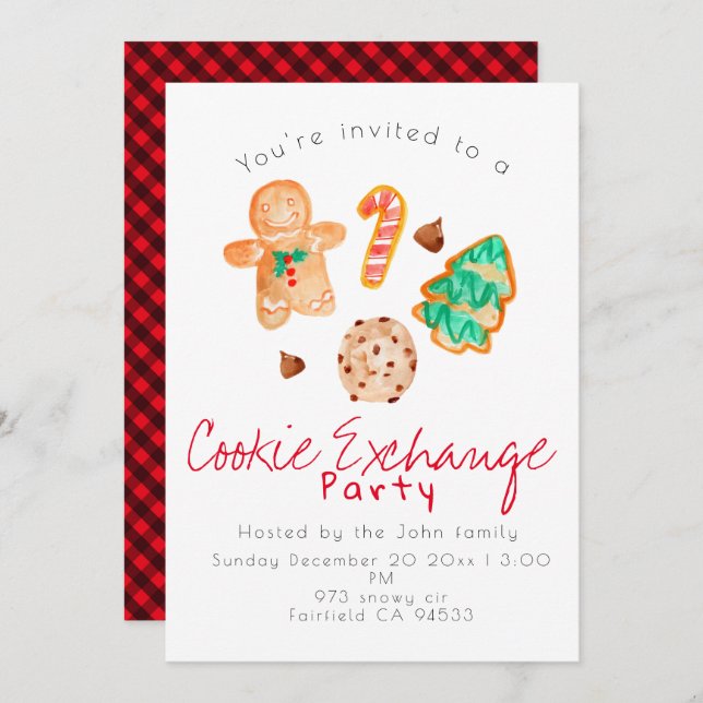 Christmas holiday cookie exchange party invitation (Front/Back)