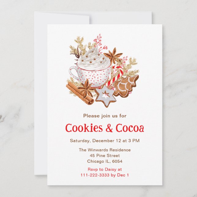 Christmas Holiday Cookies and Cocoa Invitation (Front)