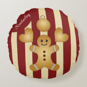 Christmas Holiday Cookies Red Stripes Pretty Round Pillow