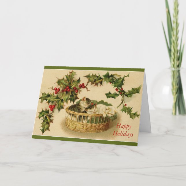 Christmas Holiday Cute Cats Kittens Basket Holly (Front)