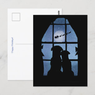 Christmas Holiday Cute Dogs in Window Postcard