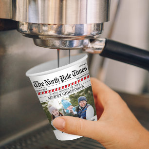 Christmas Holiday Cute Photo Whimsical Newspaper Paper Cups