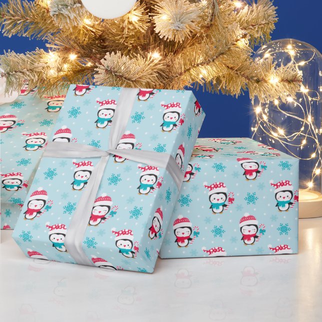 Christmas Holiday Cute Winter Penguin Wrapping Paper (Holidays)