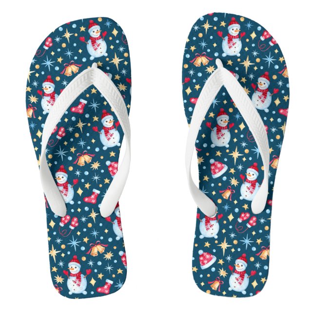 Christmas Holiday Cute Winter Snowman Flip Flops (Footbed)