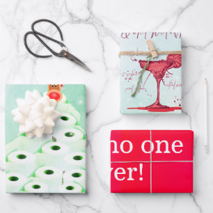 Christmas Holiday Deer Cocktail Tree Shiny Wrapping Paper Sheet