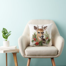 Christmas Holiday Deer Home Decor Throw Pillow