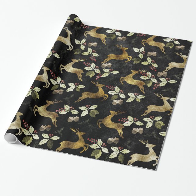 Christmas Holiday - Deer & Mistletoe Wrapping Paper (Unrolled)