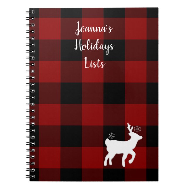 Christmas Holiday Deer on Buffalo Plaid Custom Notebook (Front)