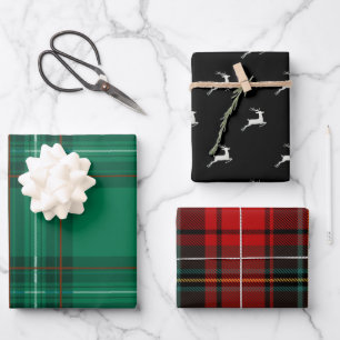 Christmas Holiday Deer Red Green Plaid Assorted  Wrapping Paper Sheet