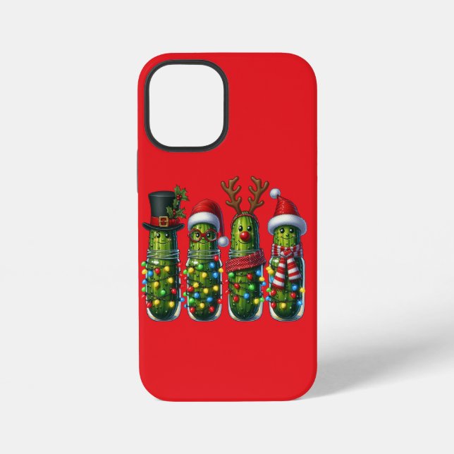 Christmas Holiday Dill Pickles Red iPhone Case (Back)
