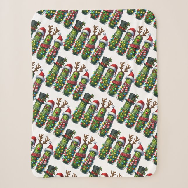 Christmas Holiday Dill Pickles Sherpa Blanket (Front)