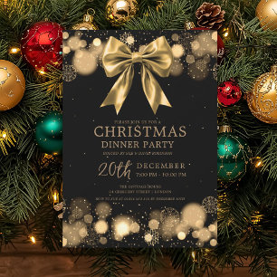Christmas Holiday Dinner Party Winter Gold Bow Invitation