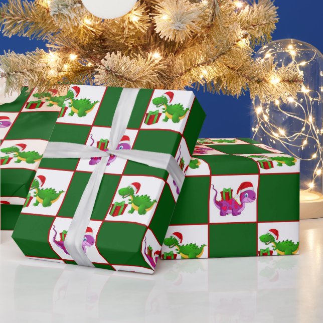 Christmas Holiday dinosaur pattern party wrap Wrapping Paper (Holidays)