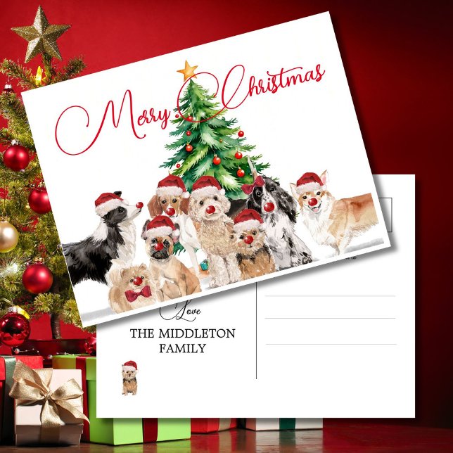 Christmas Holiday Dog Lovers Merry Santa Hat Postcard (Creator Uploaded)