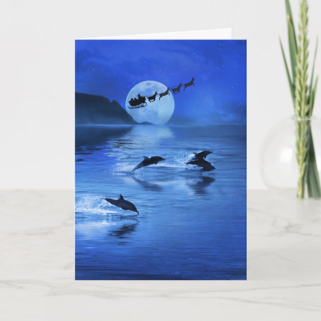 Christmas Holiday Dolphin Sea and Santa Card (Front)
