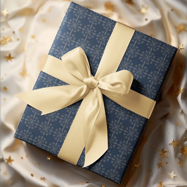 Christmas Holiday Elegant Classic Navy Blue  Wrapp Wrapping Paper (Navy blue silver snowflake pattern gift wrapping)